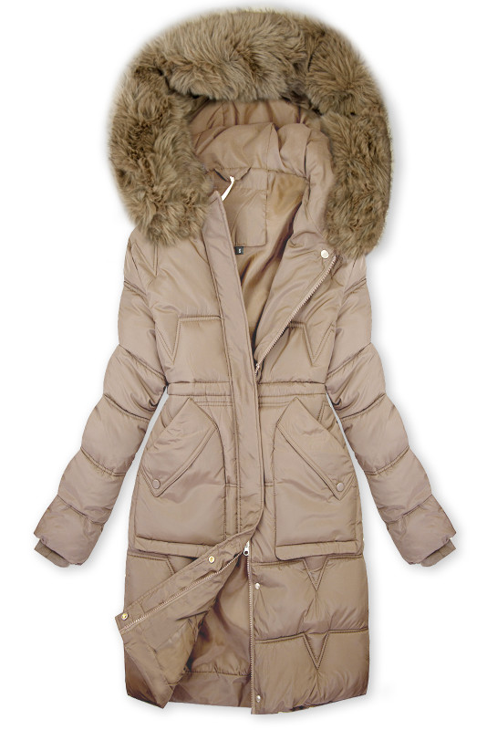 Damen-Wintermantel mit verstellbarer Taille Hellbeige
