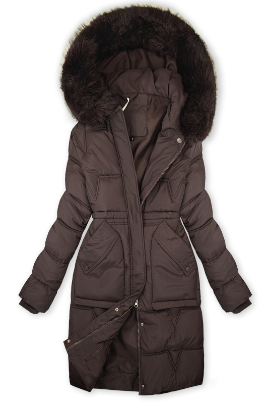 Damen-Wintermantel mit verstellbarer Taille Kalt Braun