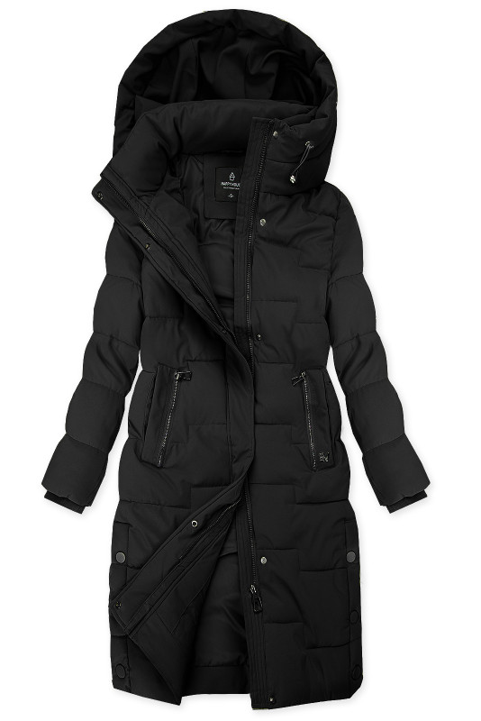 Gesteppte Winterjacke im verlängerten Schnitt, Schwarz