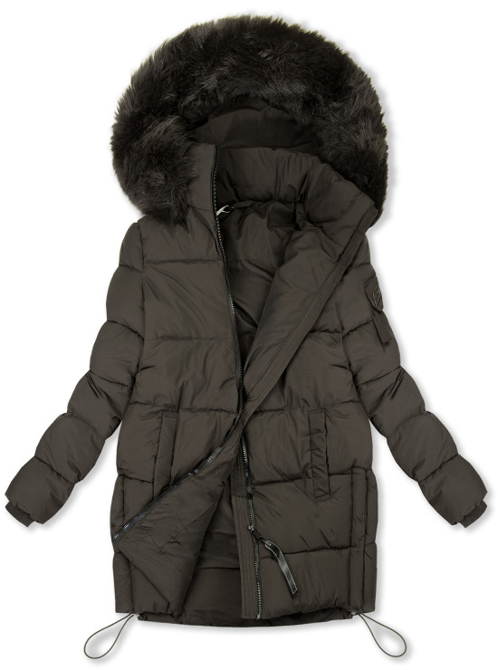 Schokoladenbraune Steppjacke mit Kunstpelz