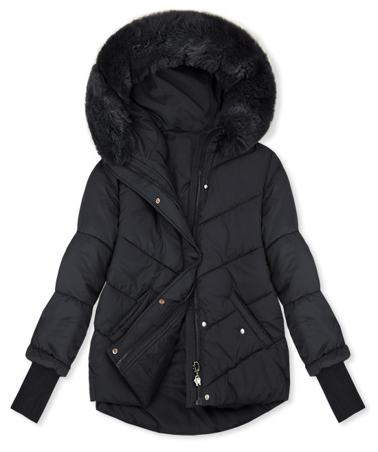 Damen-Steppjacke für den Winter mit Fell – Dunkelblau