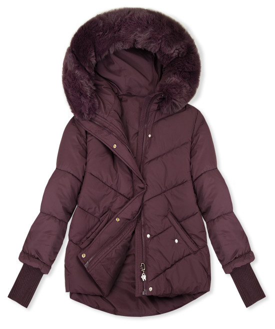 Damen-Steppjacke für den Winter mit Fell – Pflaumenviolett