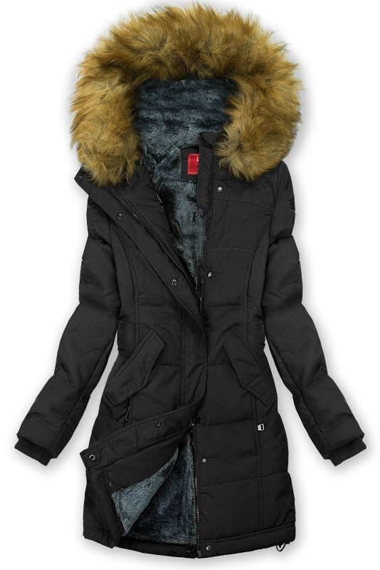 Winterjacke mit Teddy-Futter schwarz/grau