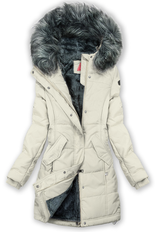 Winterjacke mit Teddy-Futter cremeweiß/grau