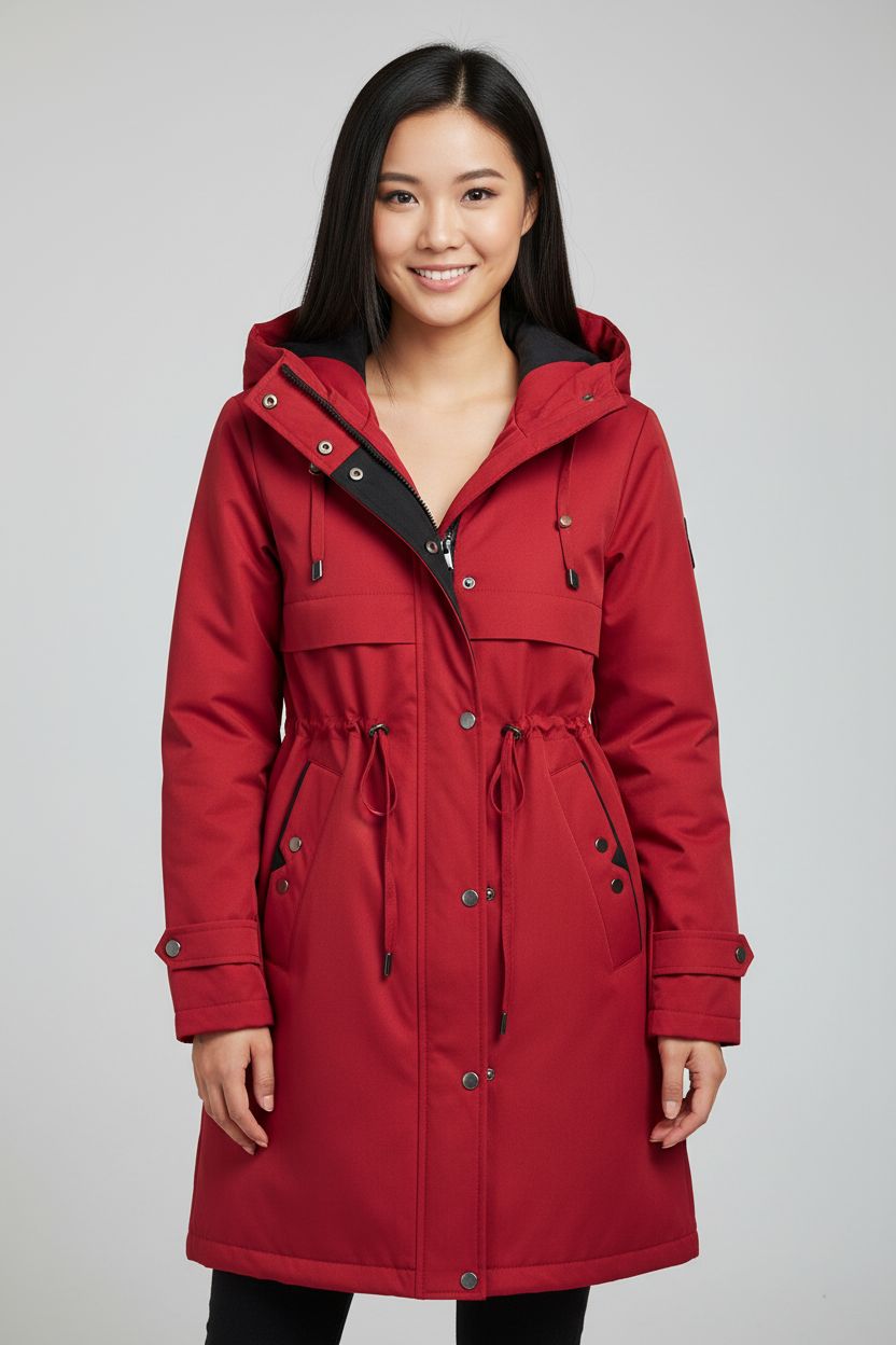 Übergangsmantel im verlängerten Schnitt Rubinrot