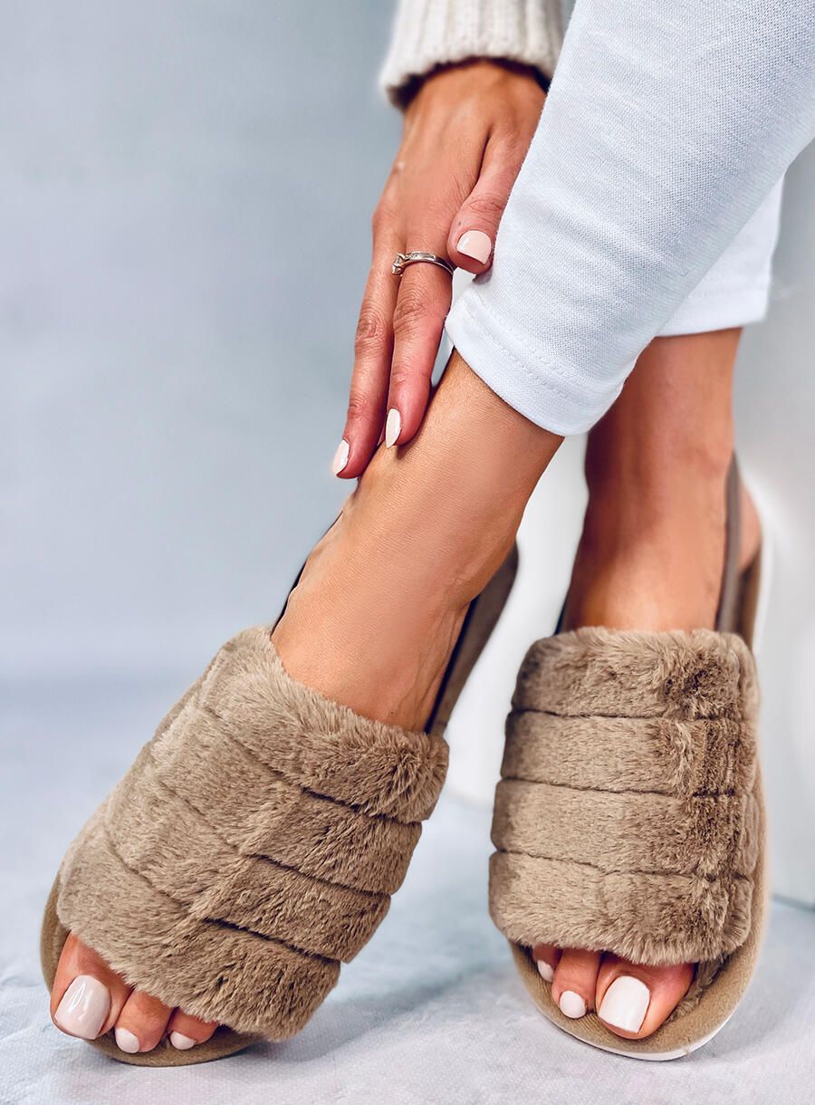 Damenhausschuhe mit Gummi Beige