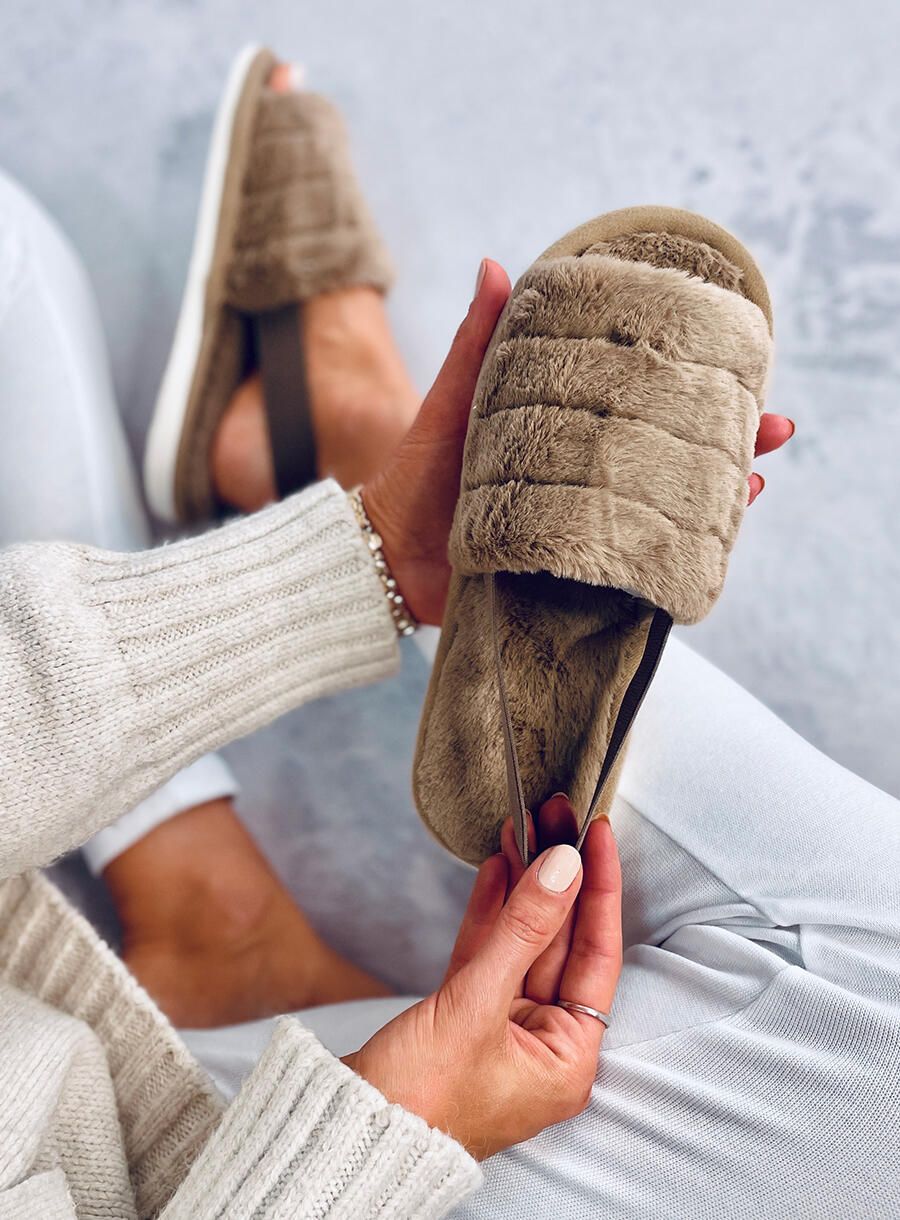 Damenhausschuhe mit Gummi Beige