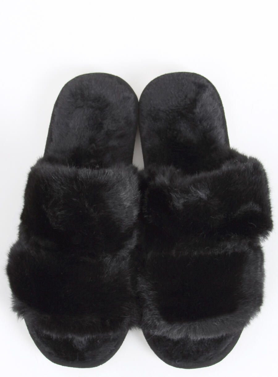 Plüschhausschuhe Damen Schwarz