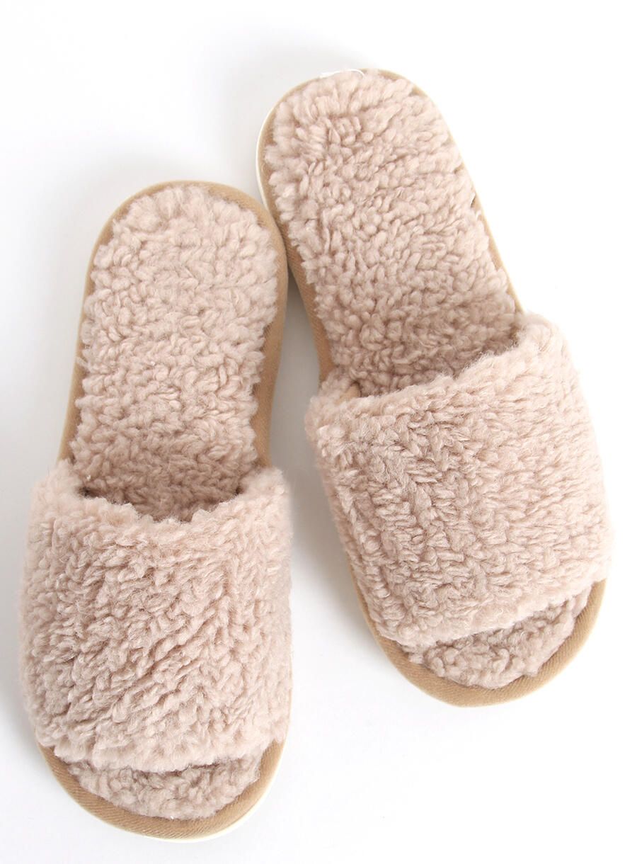 Plüschhausschuhe Beige