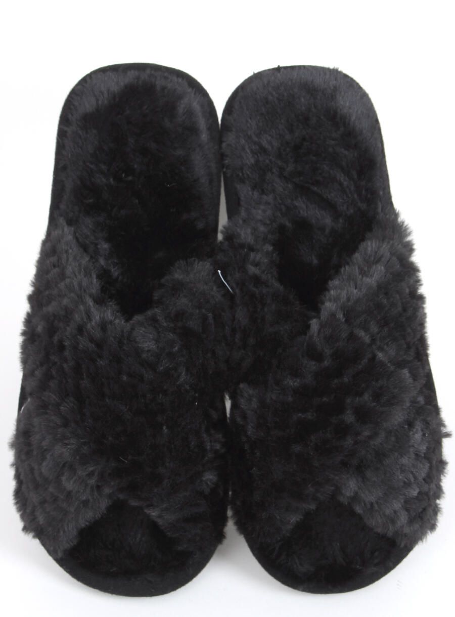 Plüschhausschuhe Schwarz