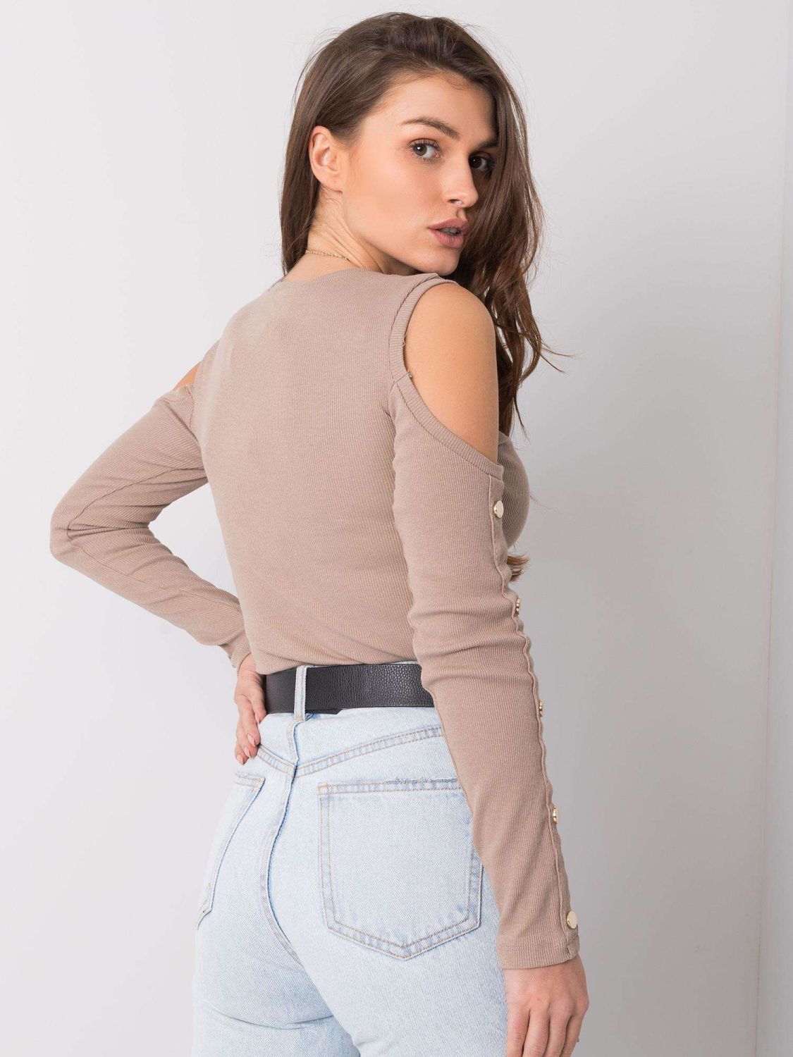Dunkelbeige Bluse mit Ausschnitten