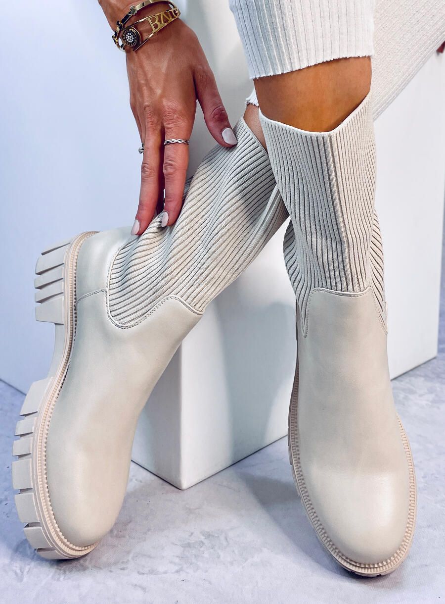 Beige Plateau-Stiefeletten