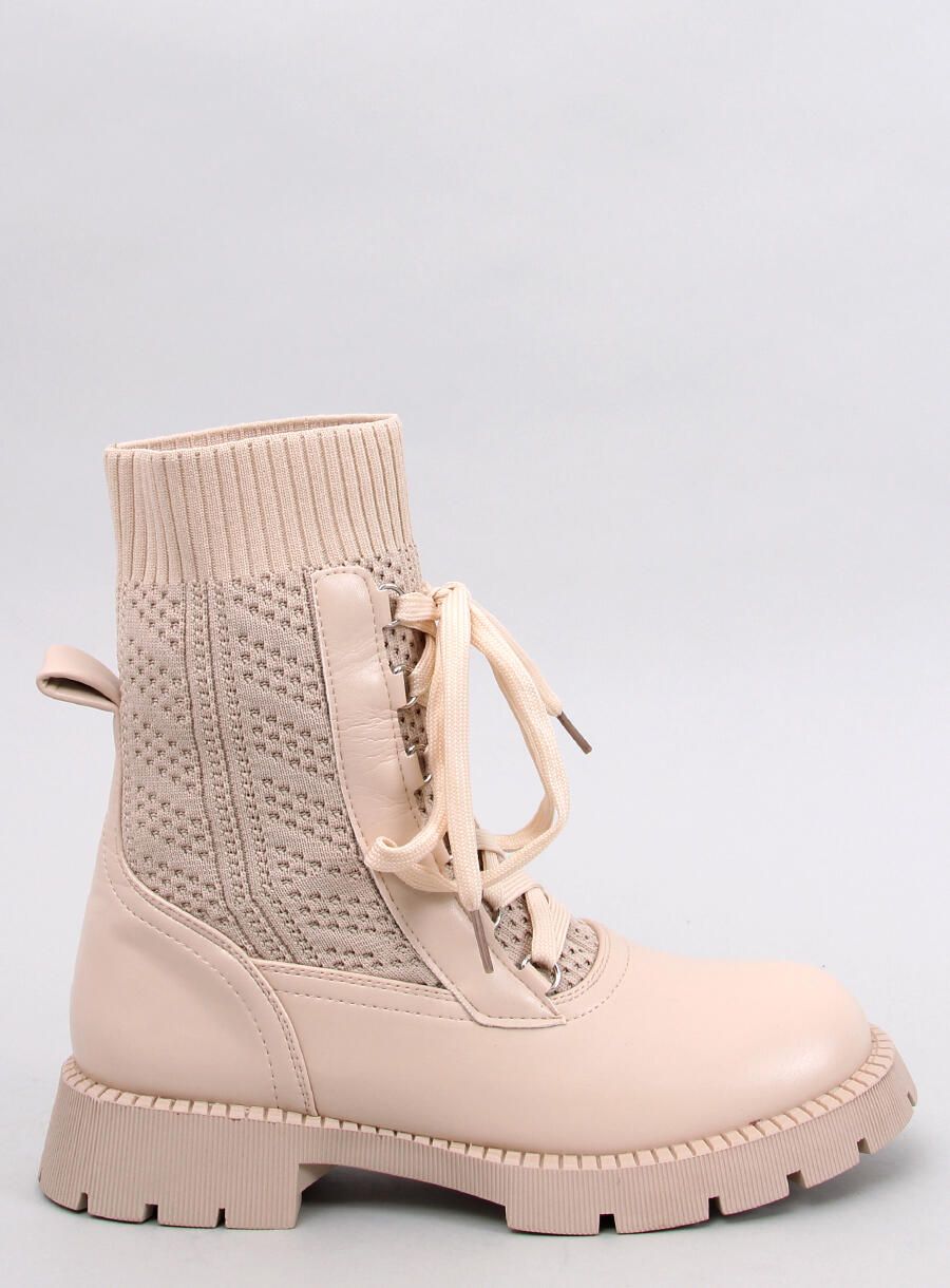 Stiefeletten mit Stoffobermaterial Beige