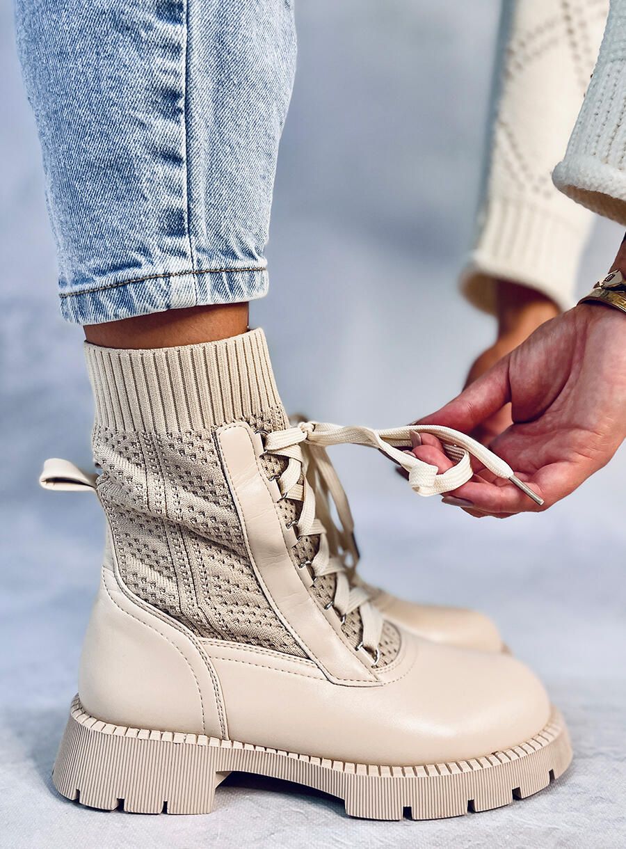 Stiefeletten mit Stoffobermaterial Beige