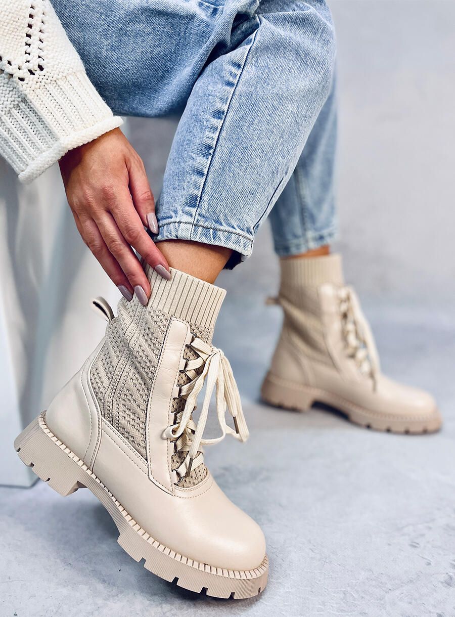 Stiefeletten mit Stoffobermaterial Beige