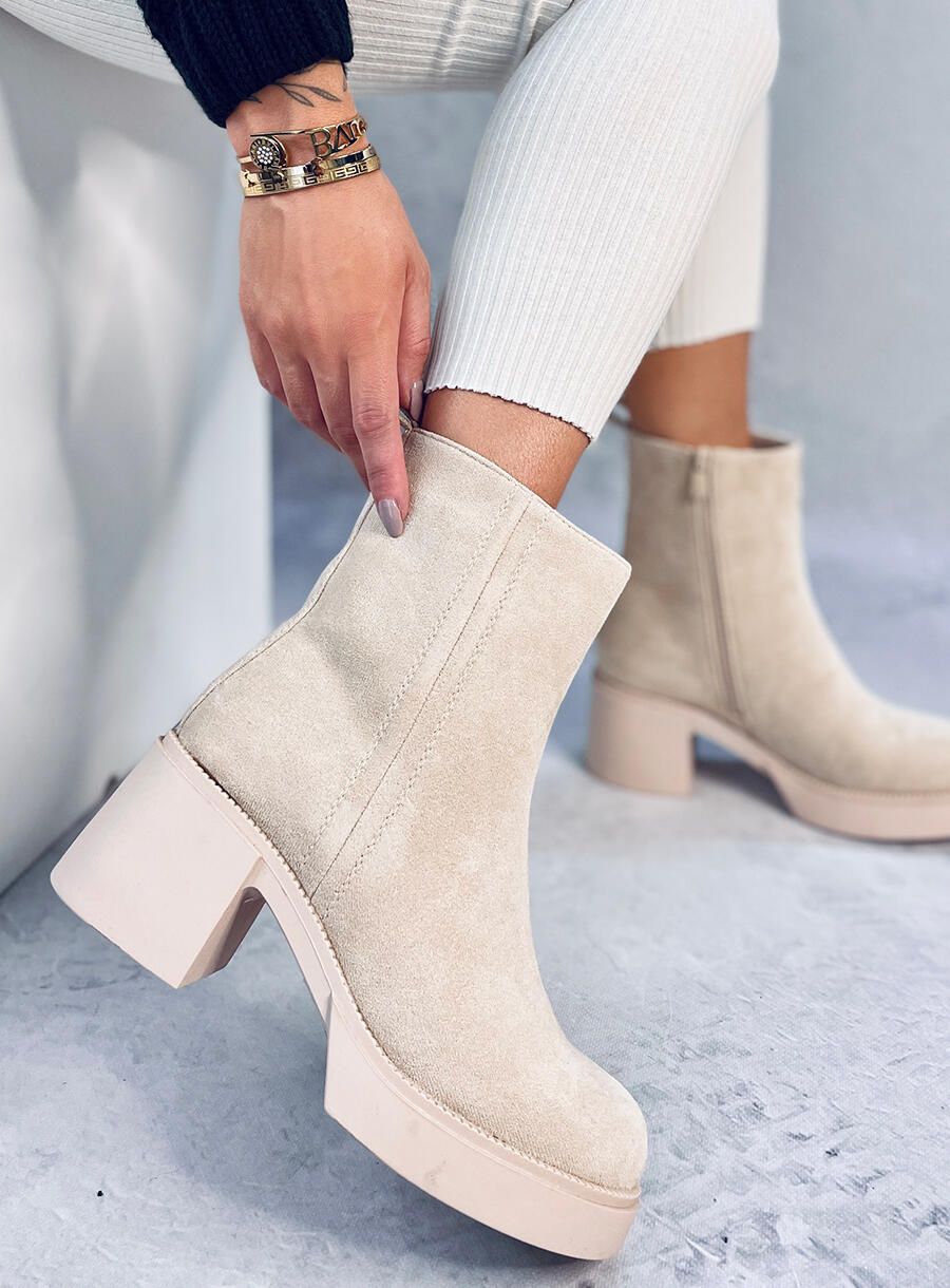 Stiefeletten mit stabilem Absatz Beige