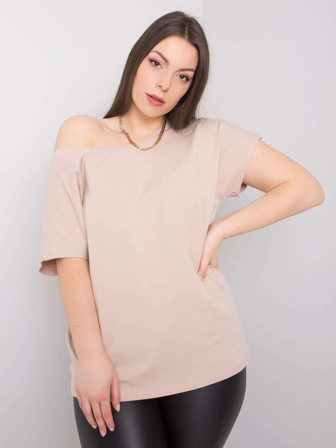 Beige Plus Size T-Shirt aus Baumwolle
