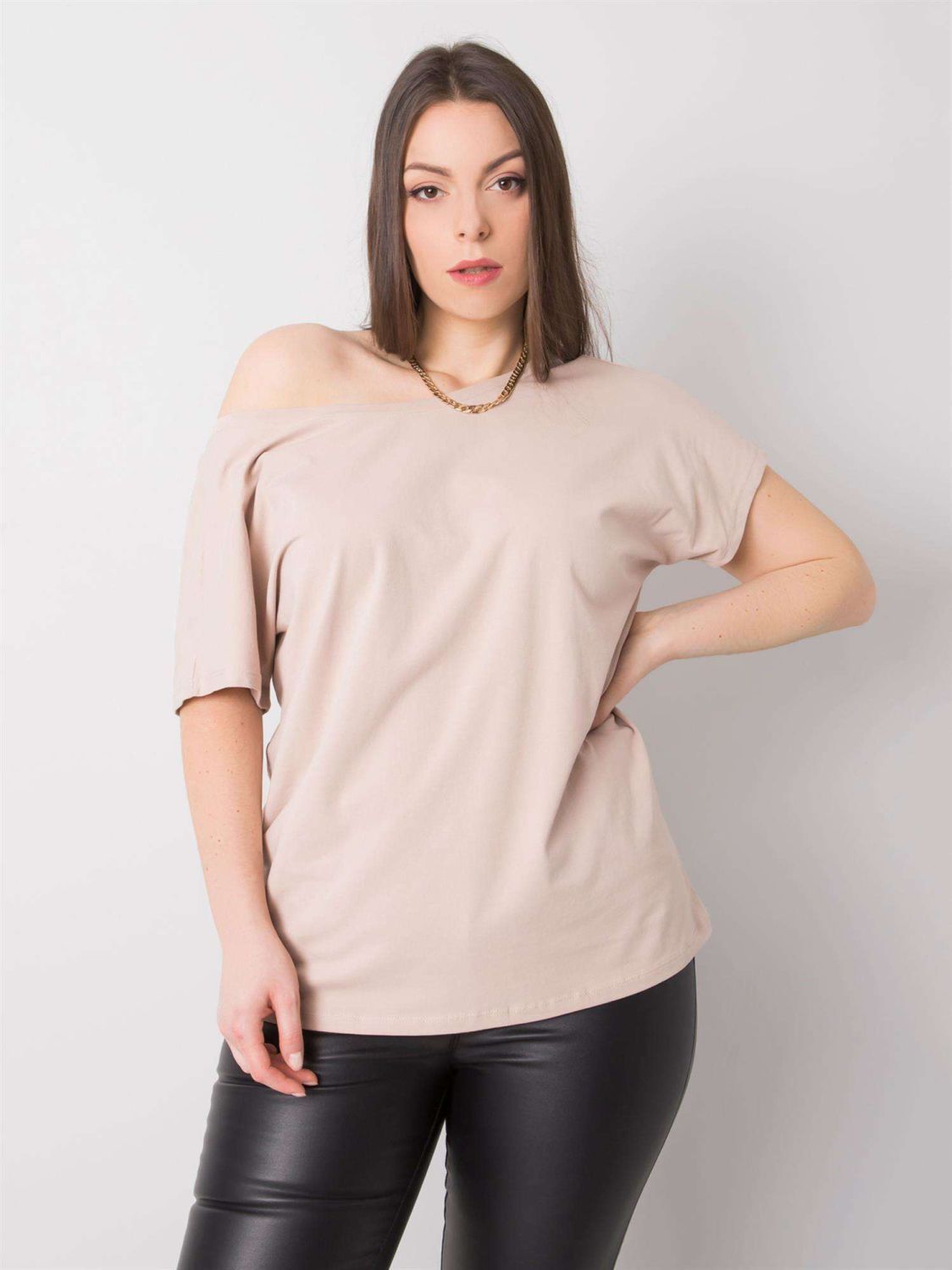 Beige Plus Size T-Shirt aus Baumwolle
