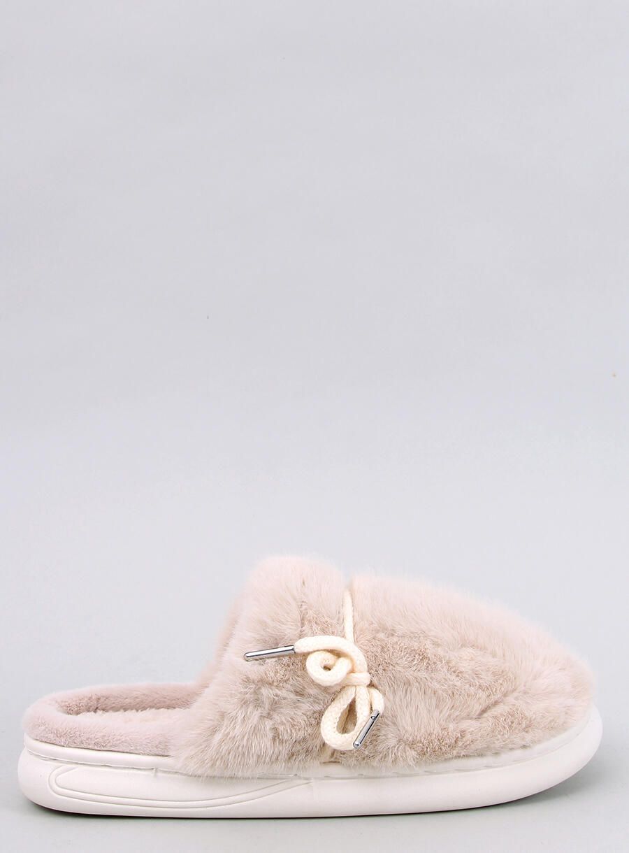 Damenhausschuhe aus Kunstfell Beige
