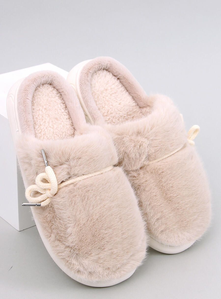 Damenhausschuhe aus Kunstfell Beige