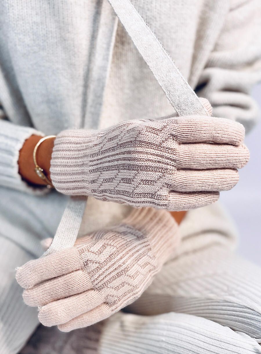Winterhandschuhe mit Strickmuster Beige
