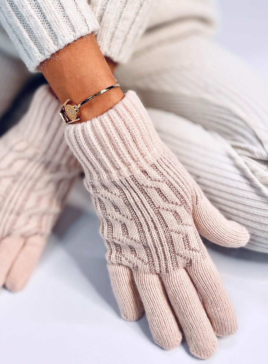 Winterhandschuhe mit Strickmuster Beige