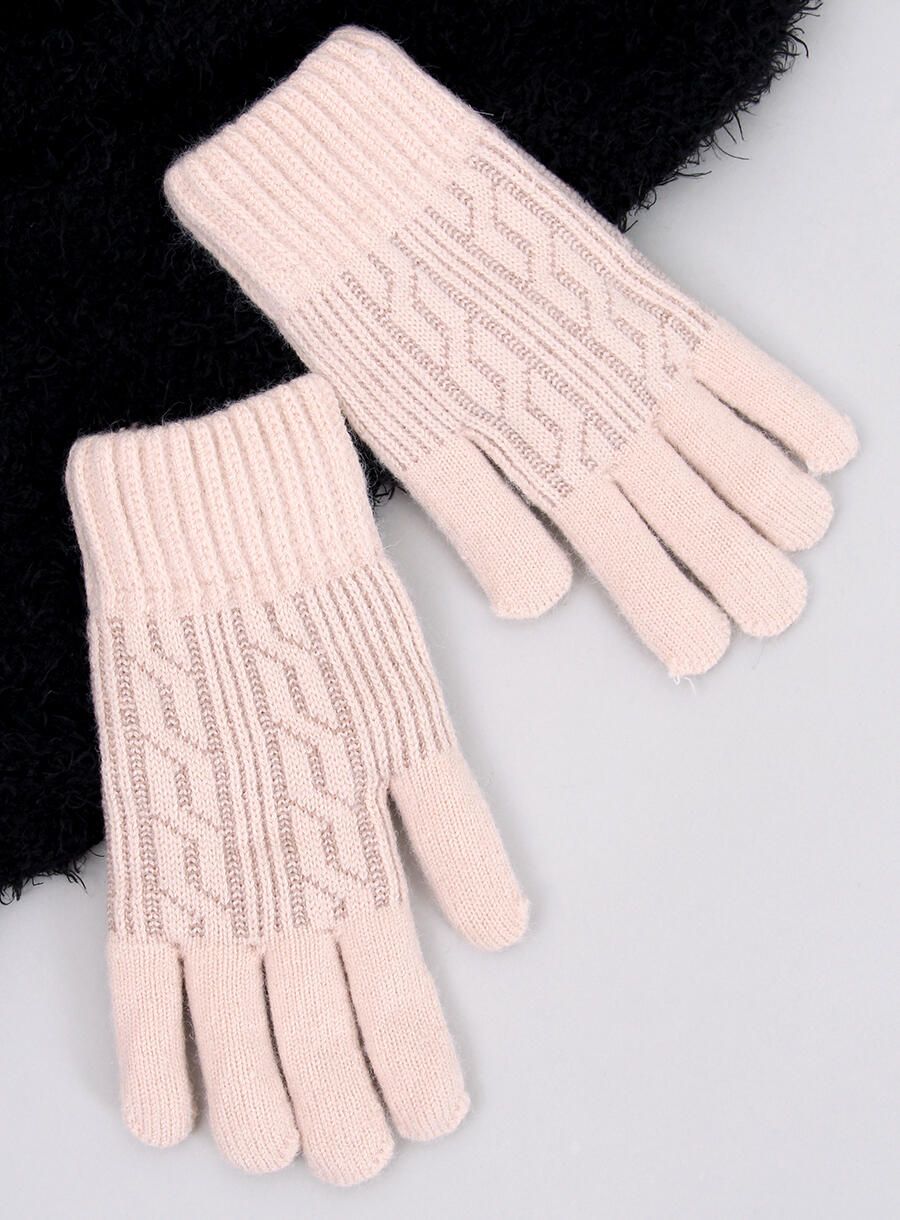 Winterhandschuhe mit Strickmuster Beige