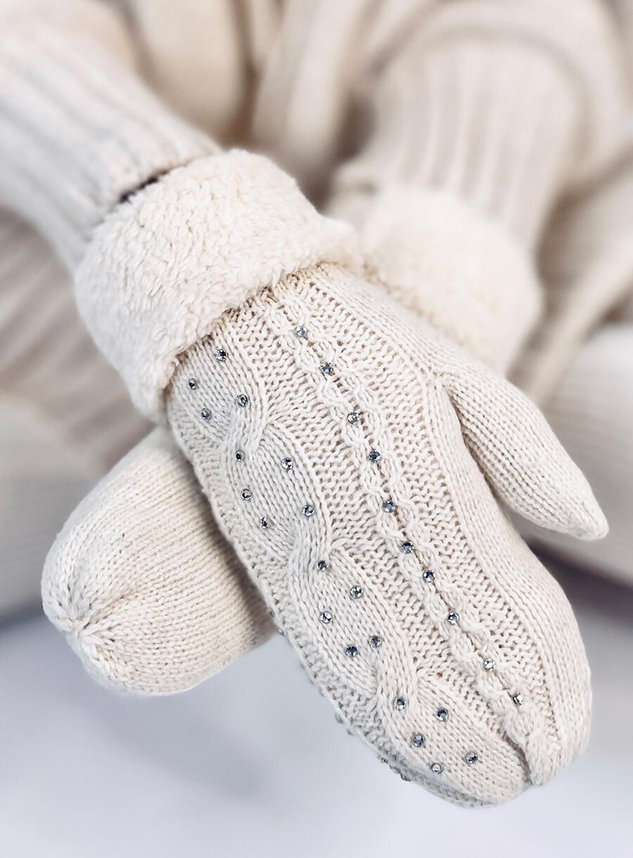 Damenhandschuhe mit Zirkonen Ecru