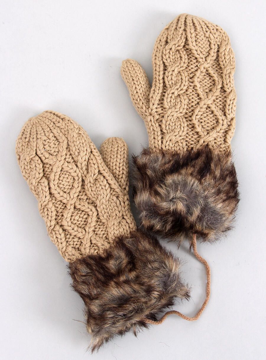 Fäustlinge mit Strickmuster Beige