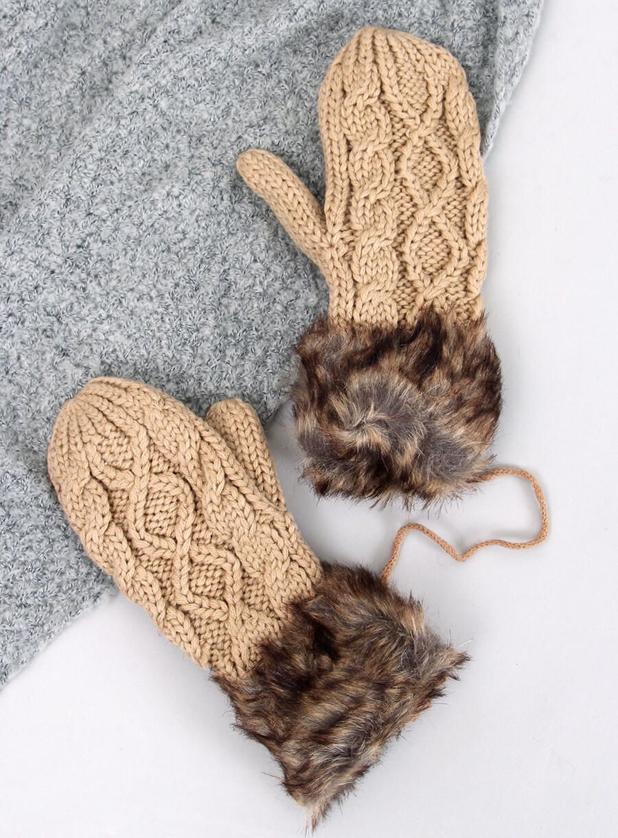 Fäustlinge mit Strickmuster Beige