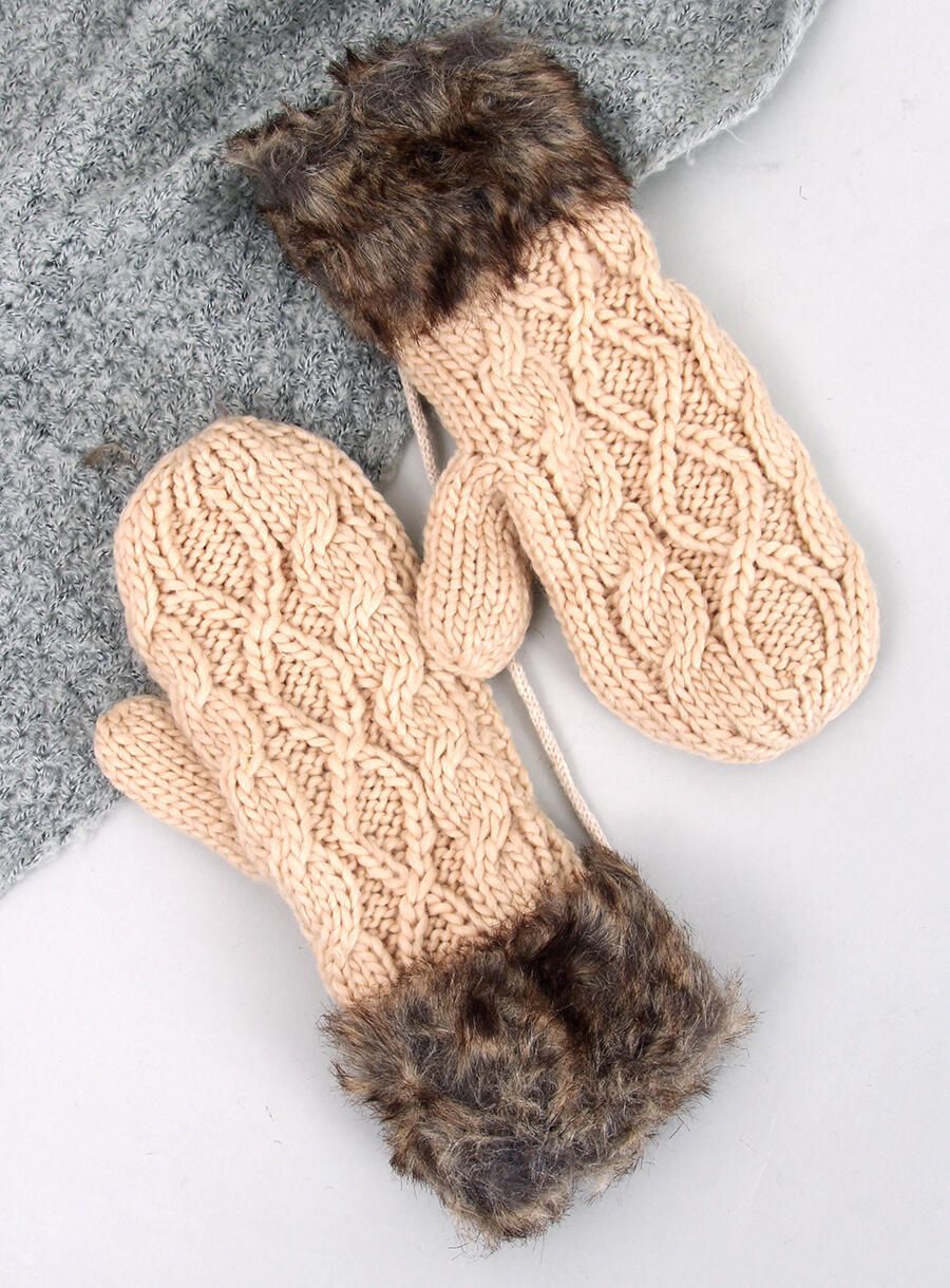 Fäustlinge mit Strickmuster Light Beige