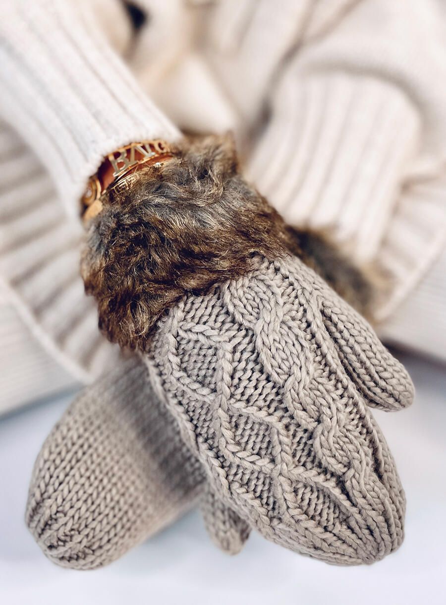 Fäustlinge mit Strickmuster Mocca