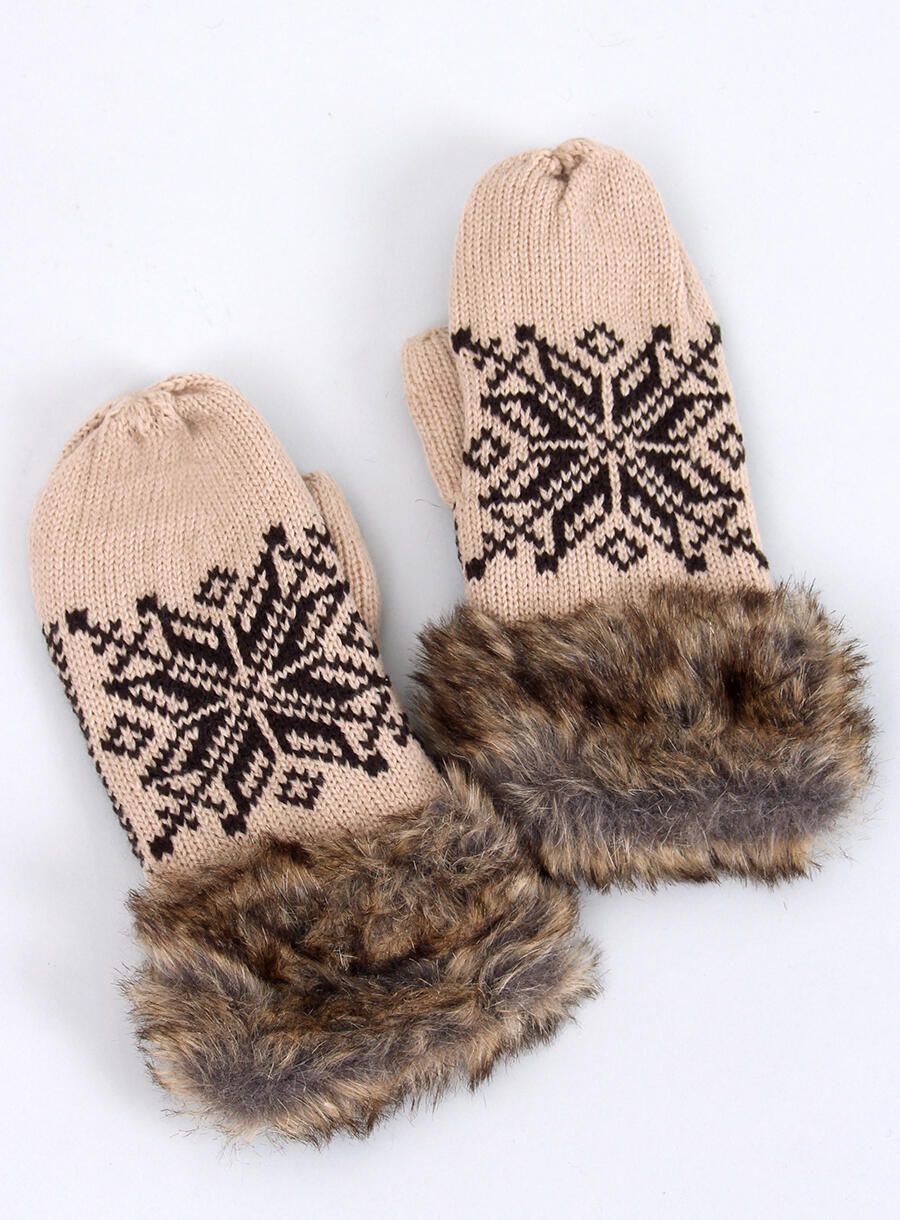 Fäustlinge mit Wintermotiv Beige