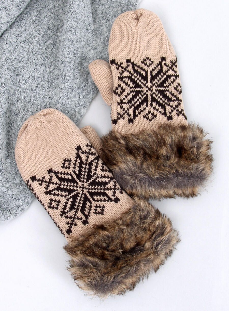 Fäustlinge mit Wintermotiv Beige