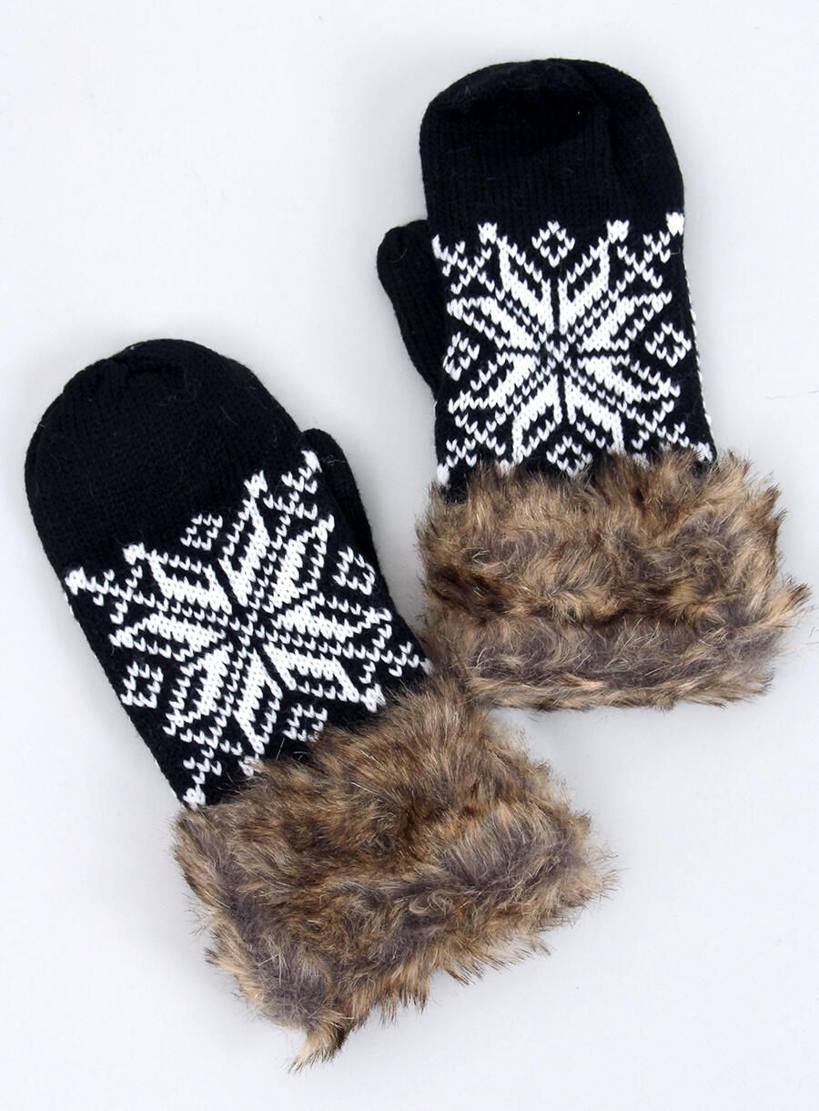 Fäustlinge mit Wintermotiv Schwarz