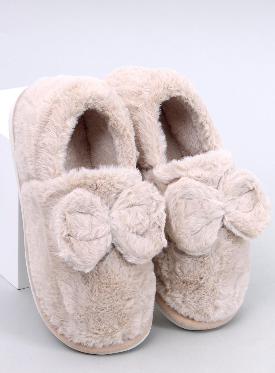 Kunstfell-Hausschuhe mit Schleife Beige