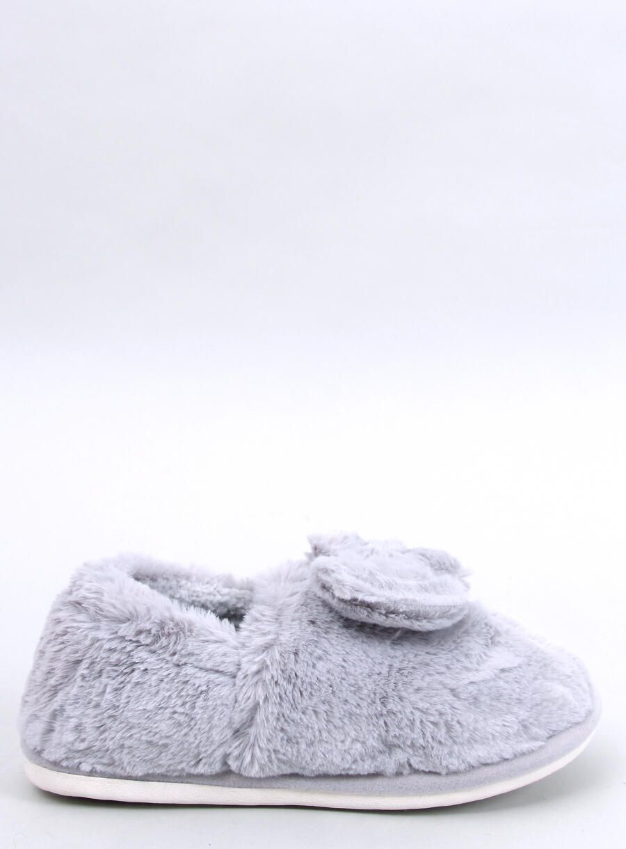 Kunstfell-Hausschuhe mit Schleife Grau