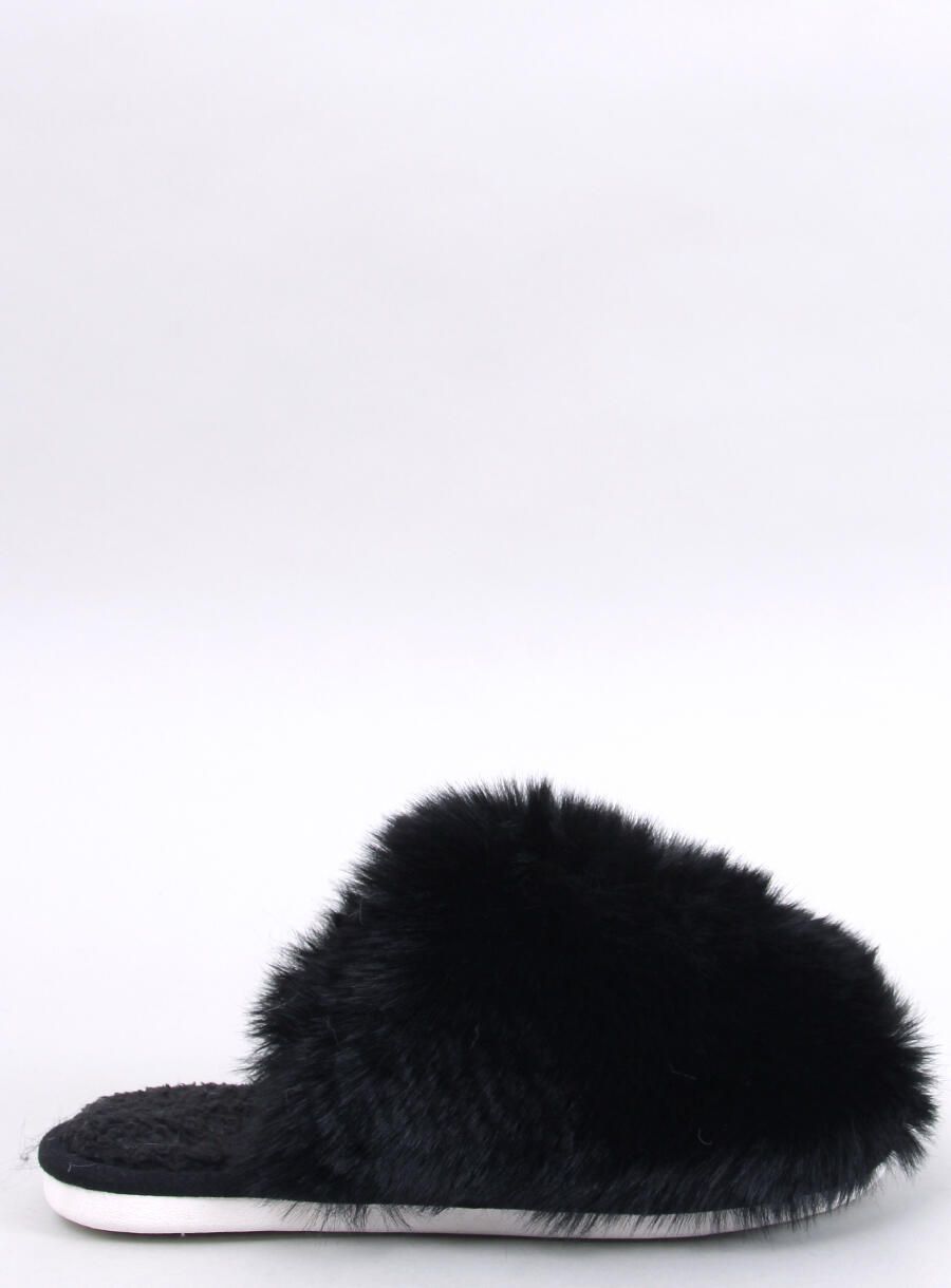 Hausschuhe mit Kunstfell in Schwarz