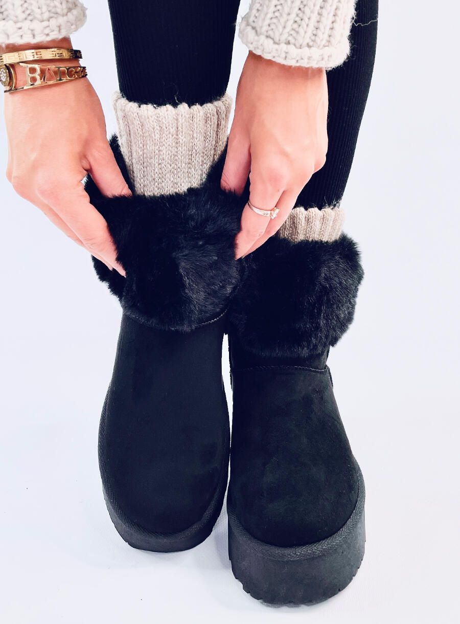 Wildleder-Schneestiefel mit Kunstfell Schwarz