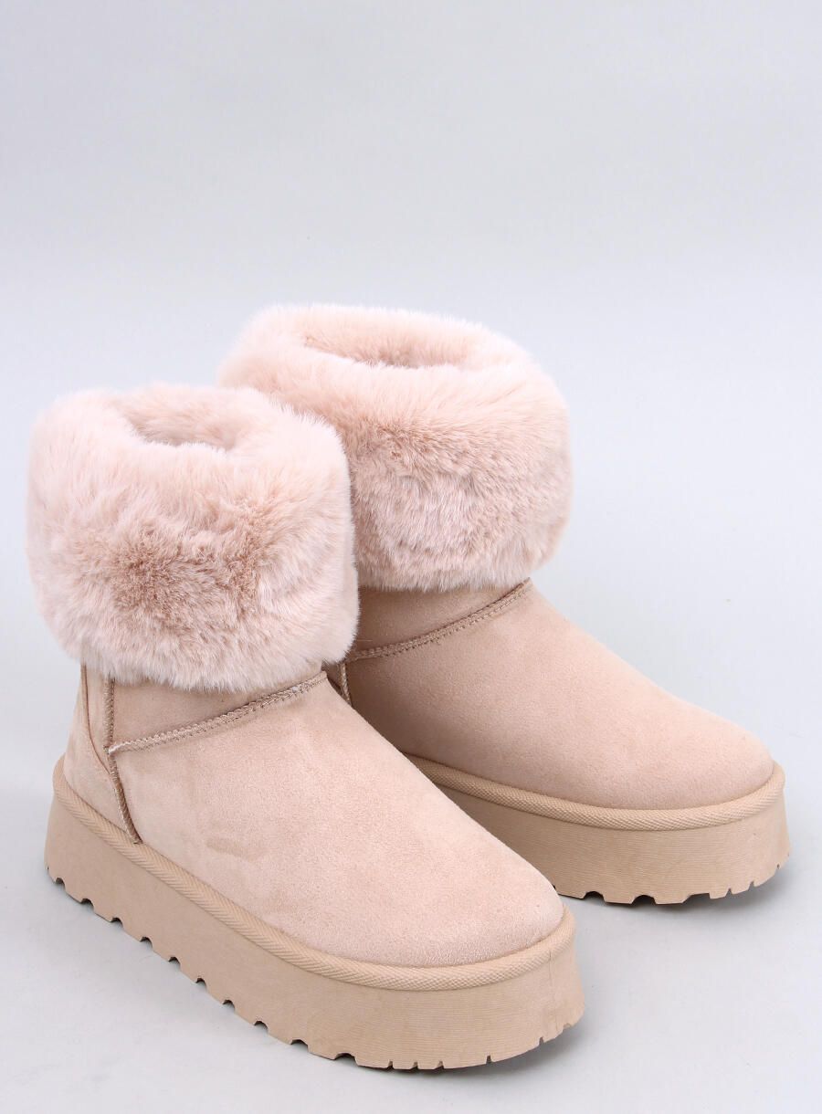 Wildleder-Schneestiefel mit Kunstfell Beige