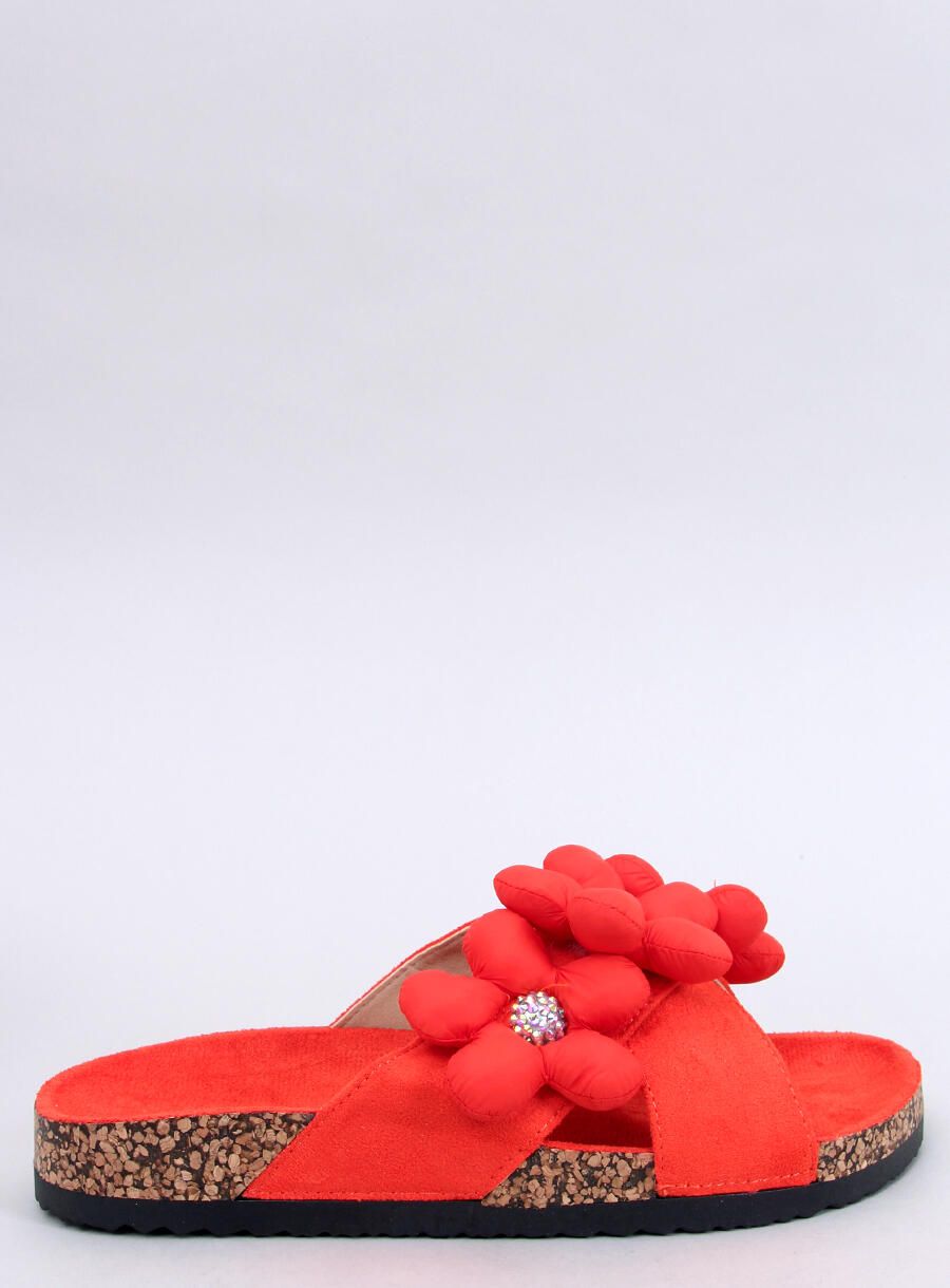 Damen Pantoletten mit Blumen Orange