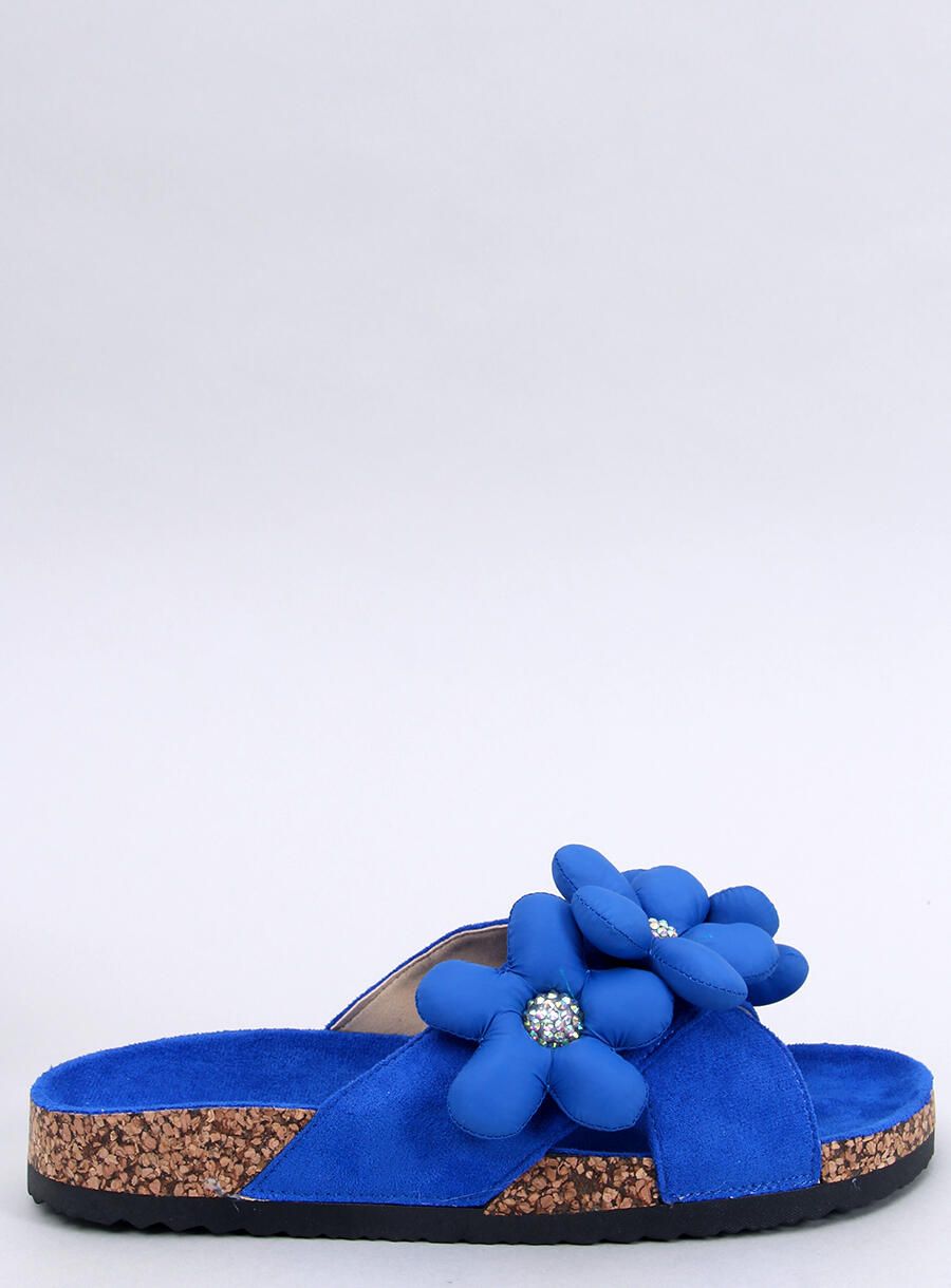 Damen Pantoletten mit Blumen Royal Blau