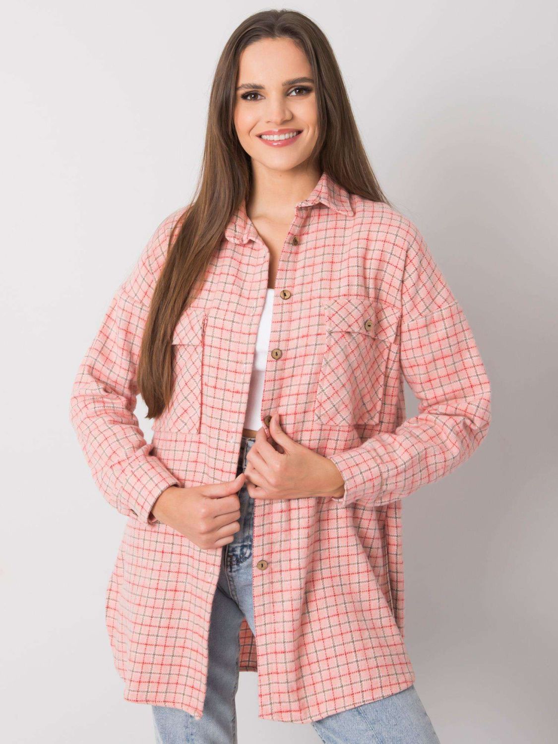Rosa karierte Bluse mit langen Ärmeln