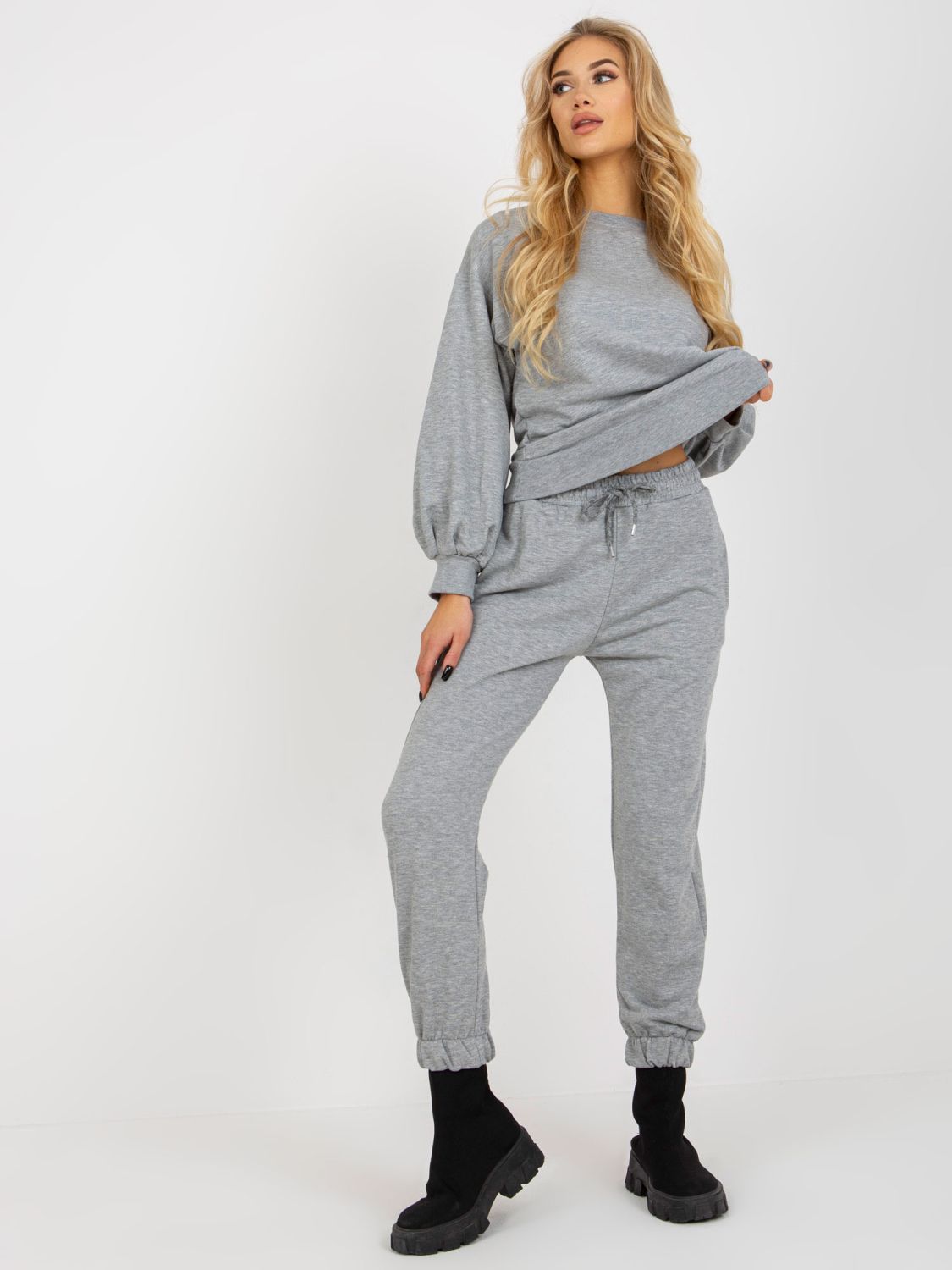 Grau Damen Casual Set mit Sweatshirt und Hose