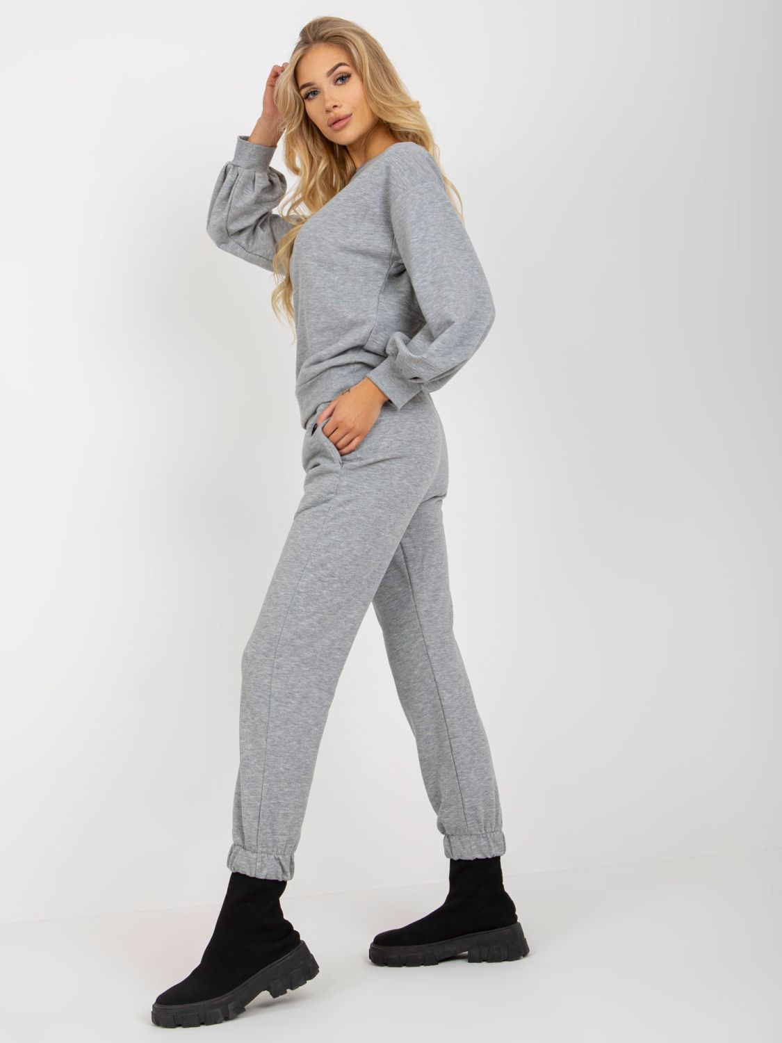 Grau Damen Casual Set mit Sweatshirt und Hose
