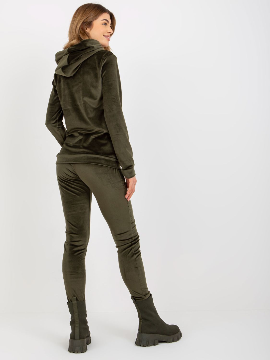 Khaki zweiteiliger Veloursanzug mit Hose