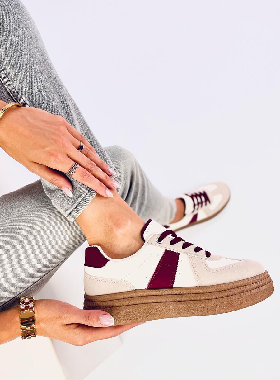 Damen-Sneakers aus Wildleder in Beige/Bordeaux