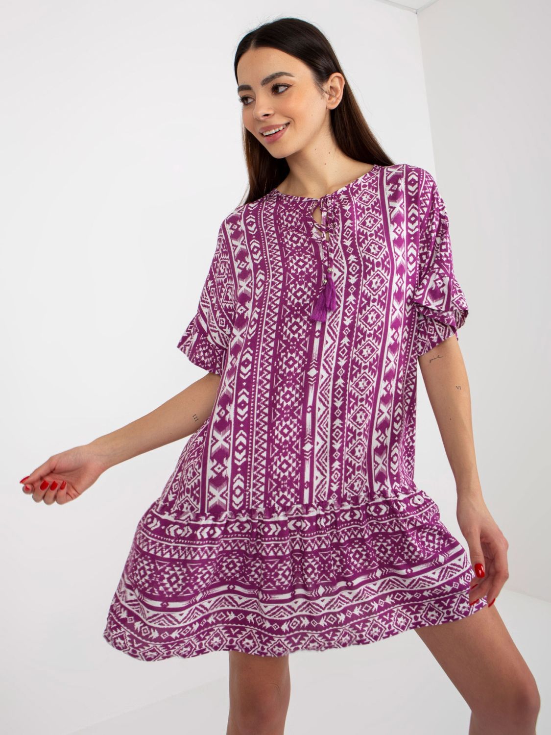 Lila Boho Kleid mit Muster aus Viskose SUBLEVEL