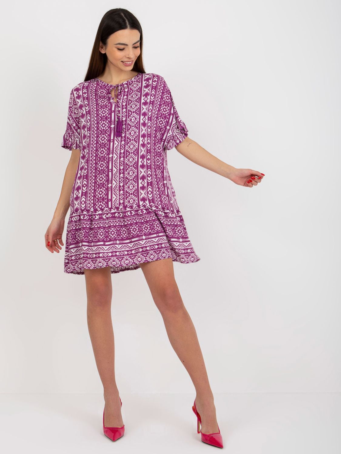 Lila Boho Kleid mit Muster aus Viskose SUBLEVEL