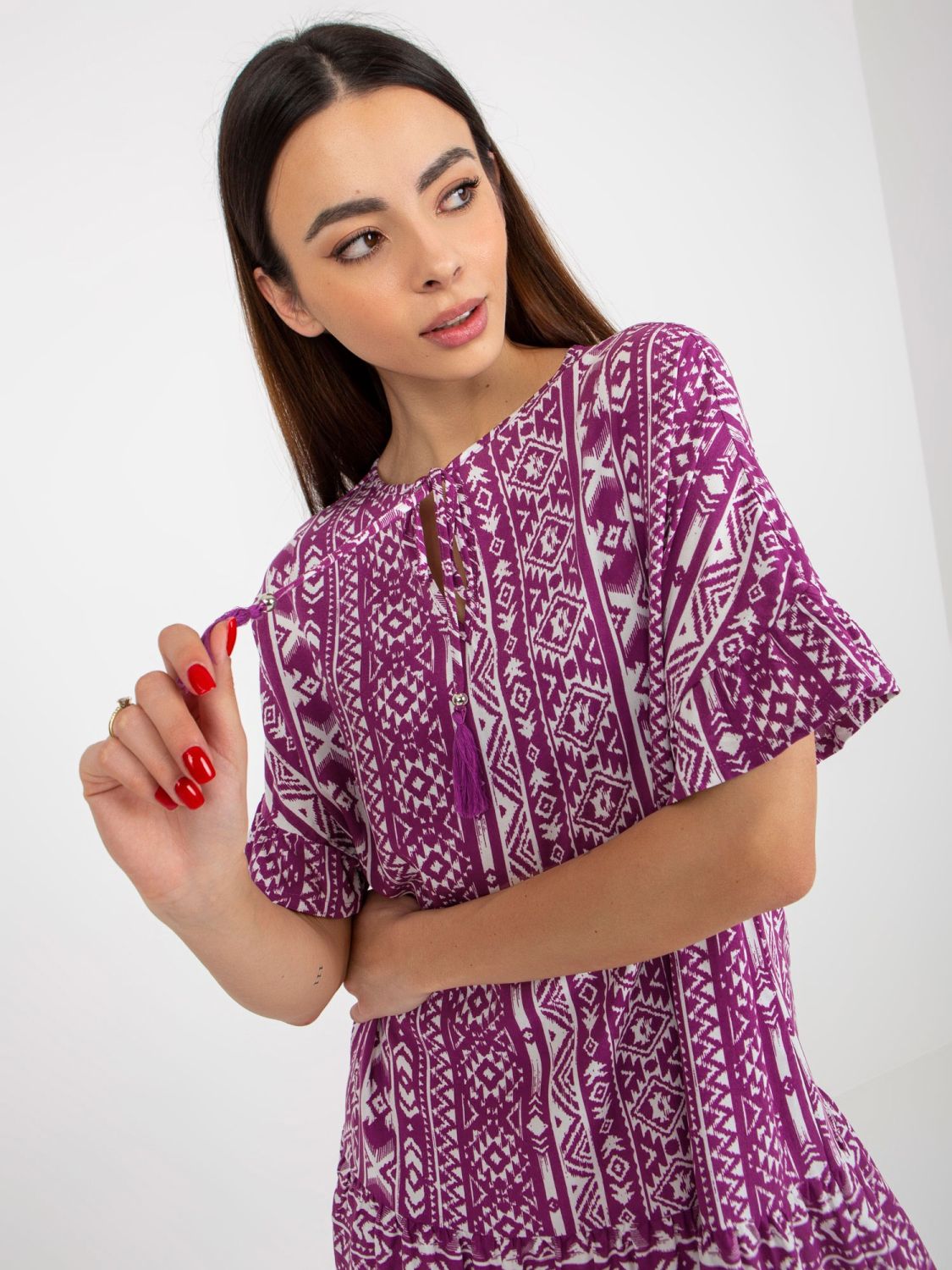 Lila Boho Kleid mit Muster aus Viskose SUBLEVEL
